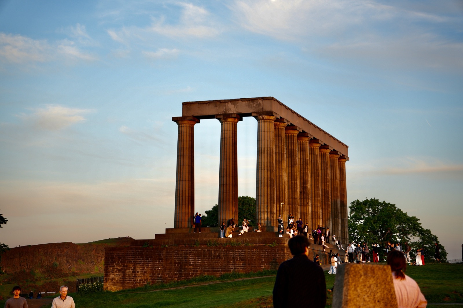 Satish’s photograph of Edinburgh’s monumental columns in evening light